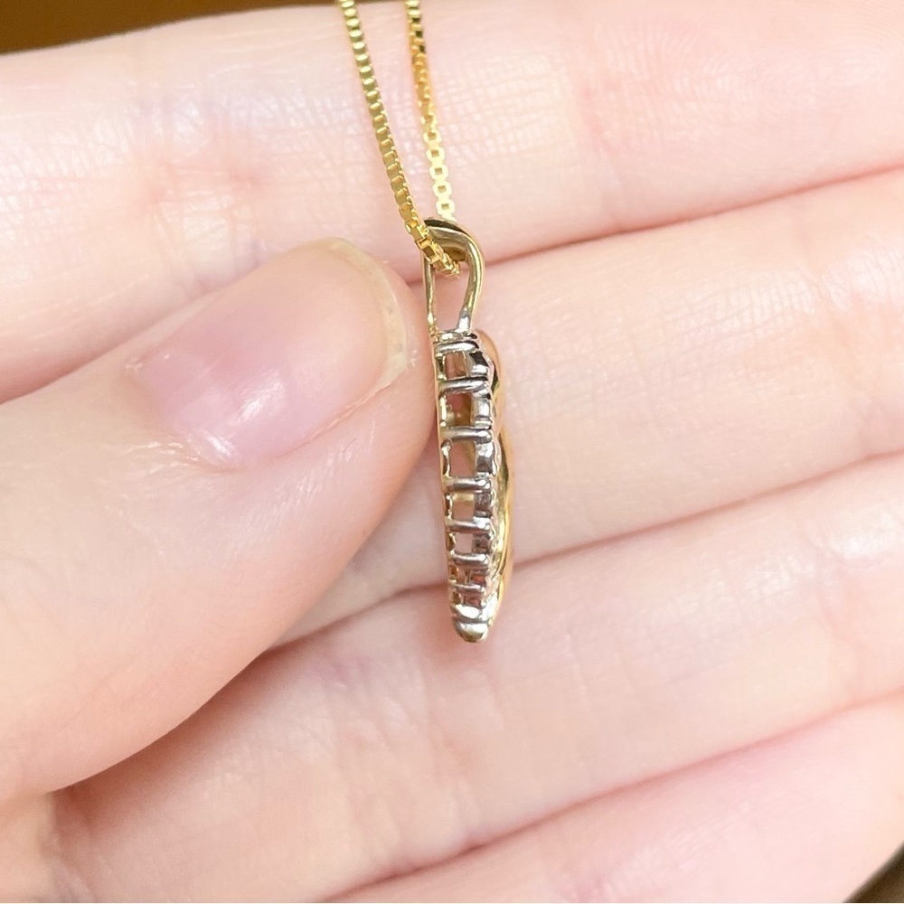 10k diamond paved heart swirl filigree solid yellow gold dainty pendant​​​​​​​​ - Picture 8 of 10